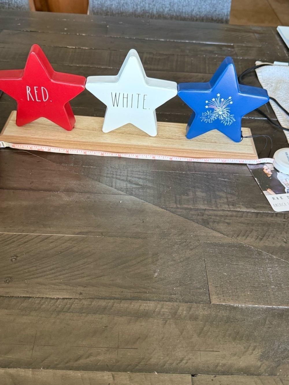 Rae Dunn Red, White & Blue Trio of Metal stars on Wooden Base- NWT - Picture 5 of 10